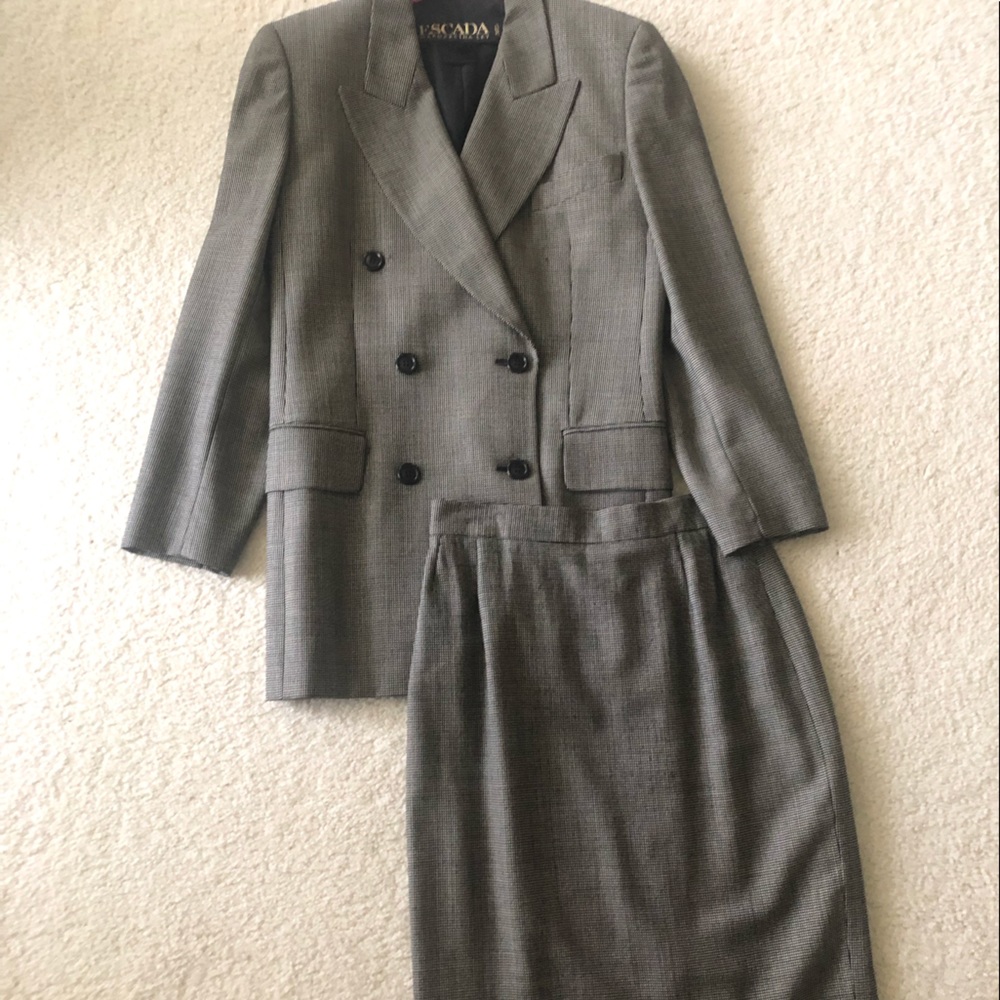 Vintage Grey Escada Blazer & Skirt Set